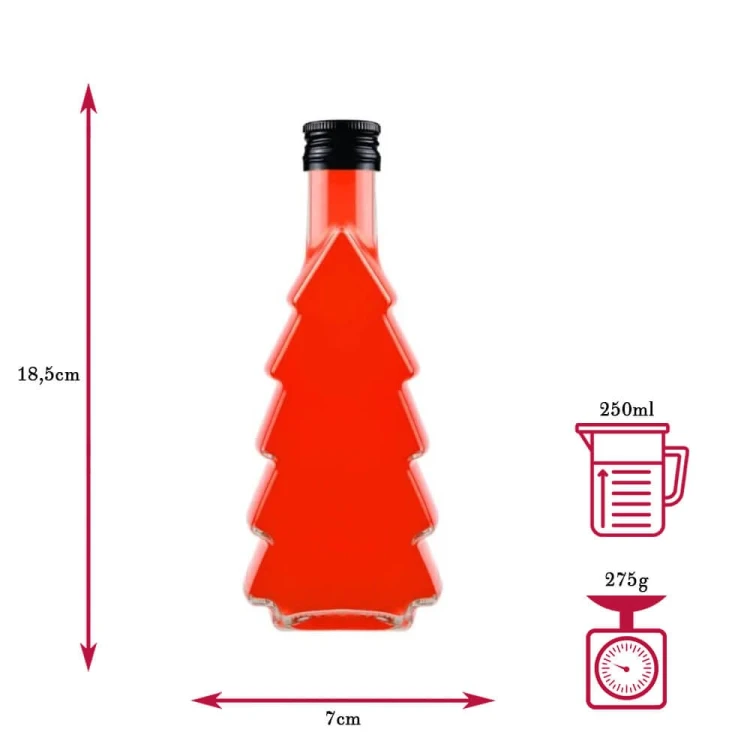 Butelka swiateczna bimberek choinka 250ml wymiary