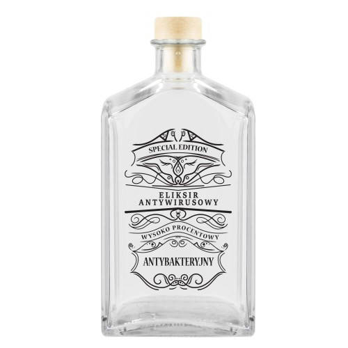 Butelka Brandy z nadrukiem Eliksir antywirusowy Bimberek
