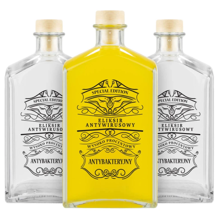 Butelka Brandy z nadrukiem Eliksir antywirusowy Bimberek hurtownia