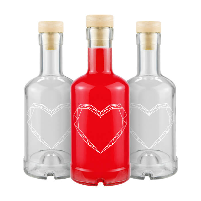 Buteleczka 250ml z nadukiem serce Bimberek hutownia