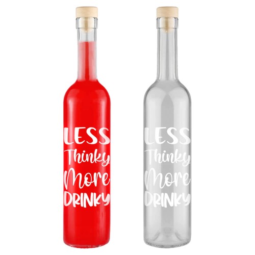 Butelka z napisem less thinky more drinky Bimberek