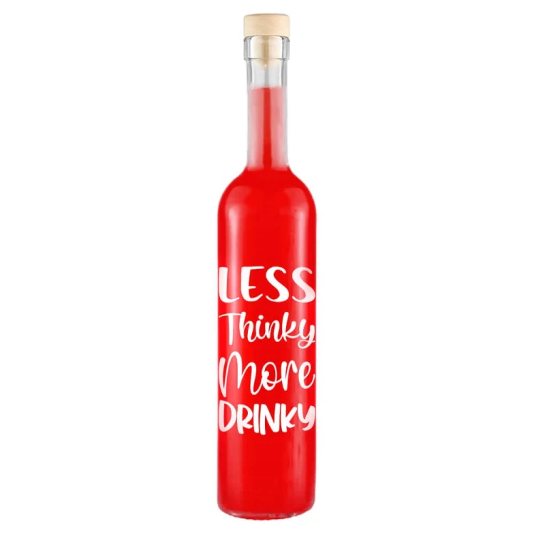 ozdobna Butelka z napisem less thinky more drinky Bimberek
