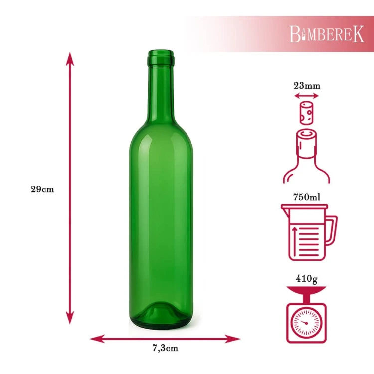 Butelka na wino zielona bordeaux bimberek wymiary