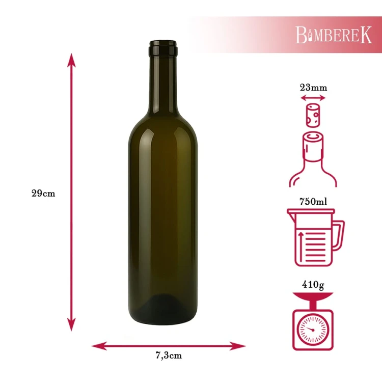 Butelka na wino oliwkowa bordeaux bimberek wymiary