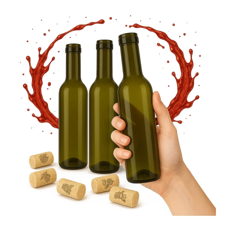 mala bytelka na wino 350ml, 375ml oliwkowa bimberek zestaw 10