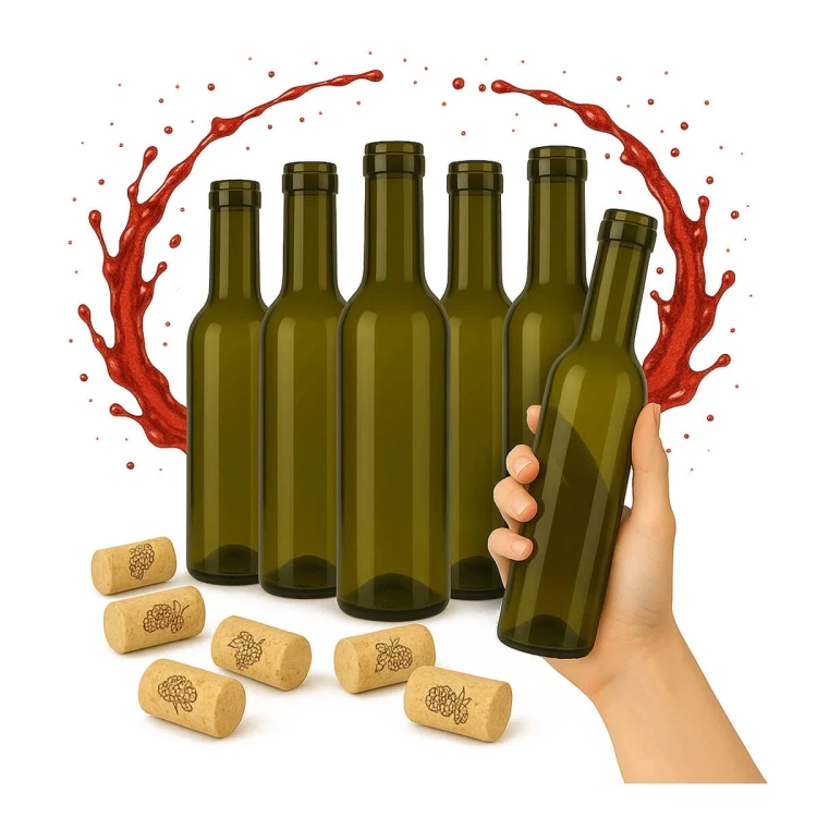 mala bytelka na wino 350ml, 375ml oliwkowa bimberek komplet