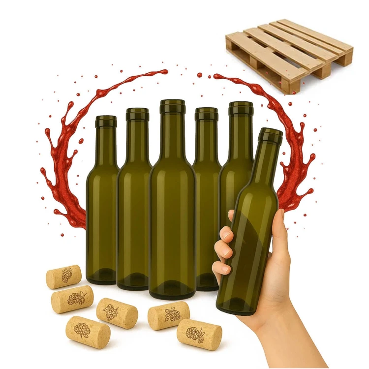mala butelka na wino 350ml, 375ml oliwkowa bimberek paleta hurtownia butelek