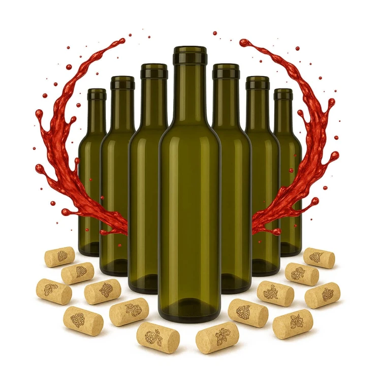 mala butelka na wino 350ml, 375ml oliwkowa bimberek zestaw 70
