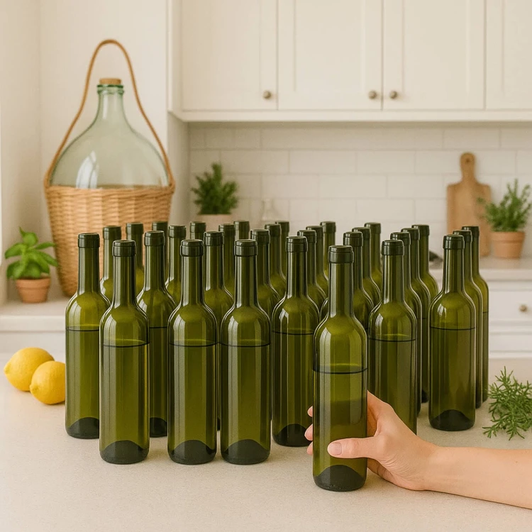 mala bytelka na wino 350ml, 375ml oliwkowa bimberek winiarstwo