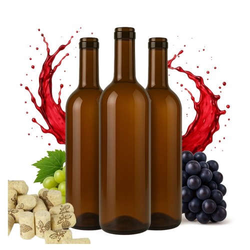 Butelka na wino brazowa bordeaux bimberek zestaw