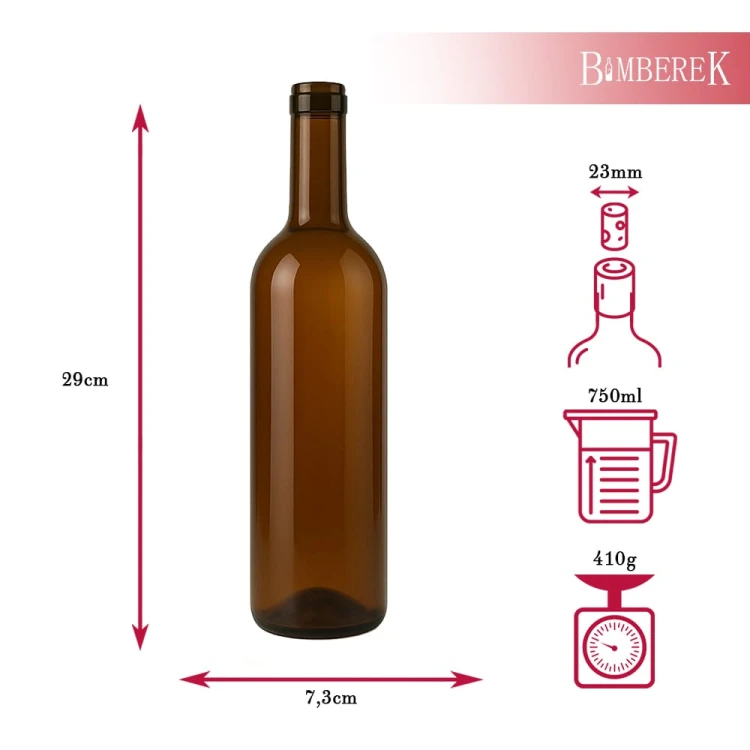 Butelka na wino brazowa bordeaux bimberek wymiary