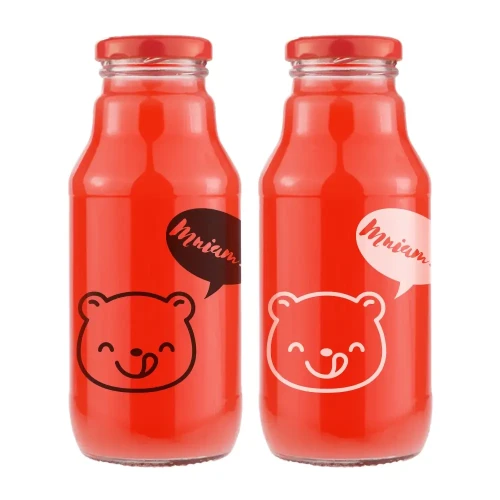 Butelka znnadrukiem na sok kubus bialym 330ml 1