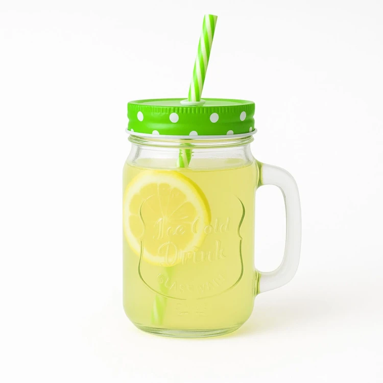 Kubek z uchem na 450ml z rurka na lemoniade bimberek zielony
