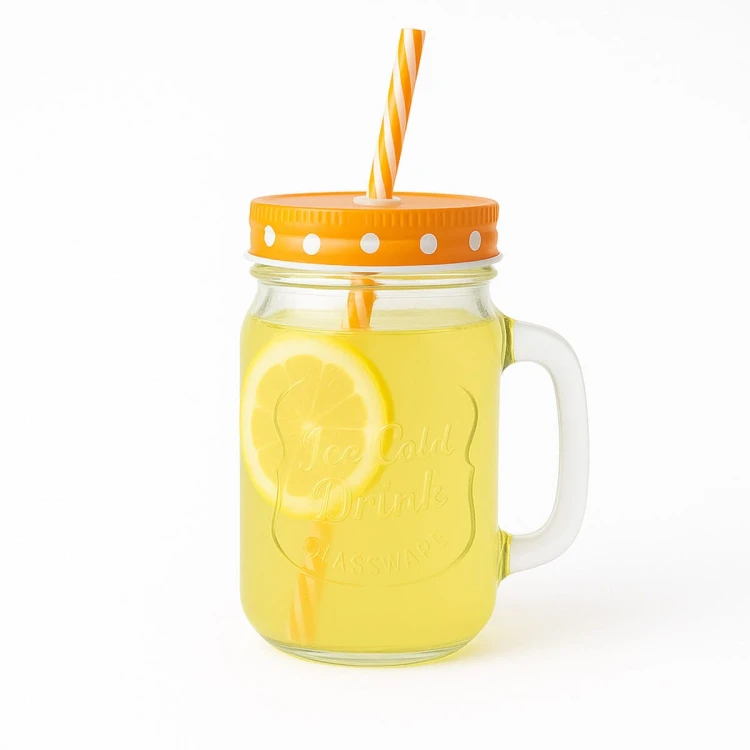 Kubek z uchem na 450ml z rurka na lemoniade bimberek pomaranczowy