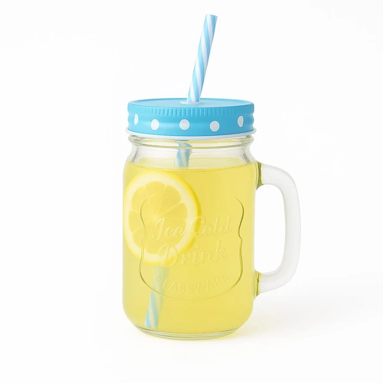 Kubek z uchem na 450ml z rurka na lemoniade bimberek niebieski
