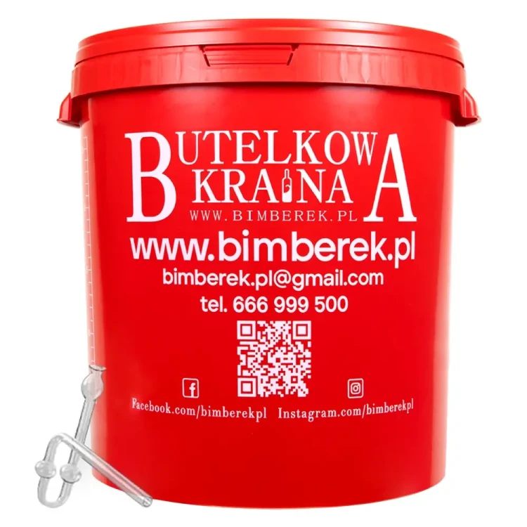 czerwone Wiadro fermentacyjne pojemnik 33L z rurka kontowa Bimberek