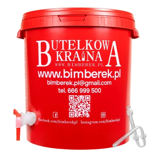 czerwone Wiadro fermentacyjne pojemnik 33L z rurka kontowa i kranem Bimberek