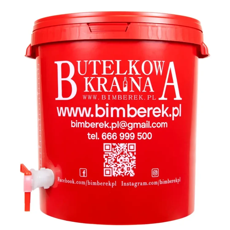 czerwone Wiadro fermentacyjne pojemnik 33L z kranem Bimberek