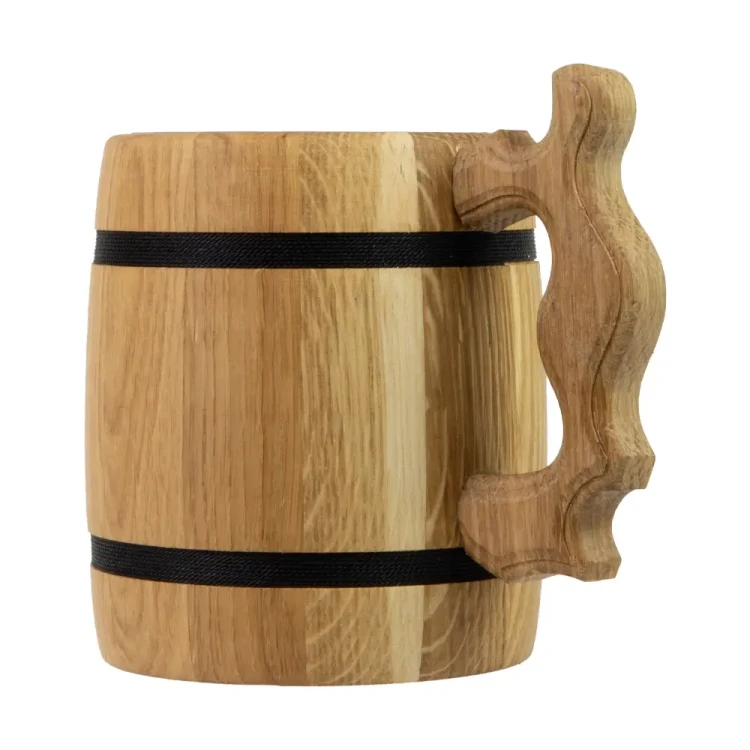 Drewniany stylowy kufel 500ml z uchem Bimberek