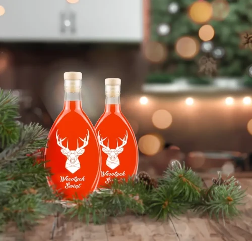 zdobiona Butelka elipsa 500ml ze swiatecznym nadrukiem bimberek