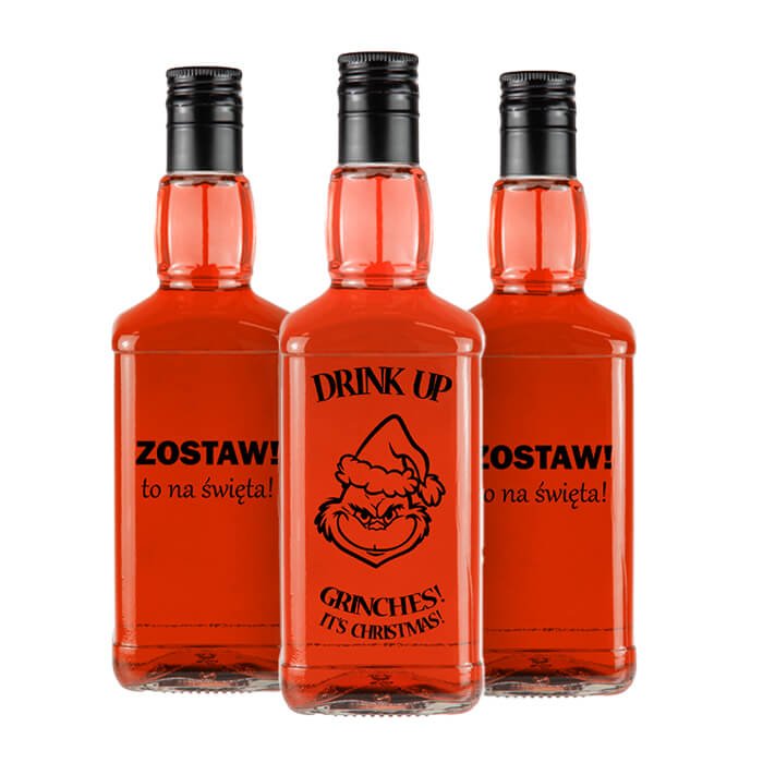 ozdobna butelka na whisky daniels z nadrukiem swiateczna bimberek hurtownia