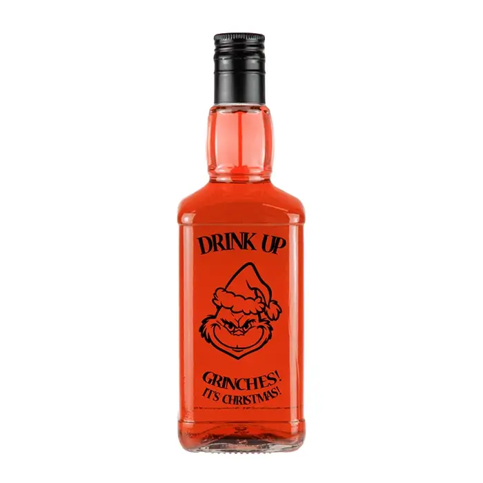 ozdobna butelka na whisky daniels z nadrukiem grinch bimberek