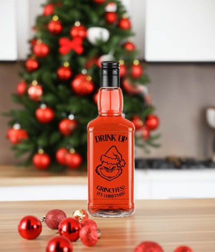 grinch butelka na whisky daniels z nadrukiem swiateczna www.bimberek sklep