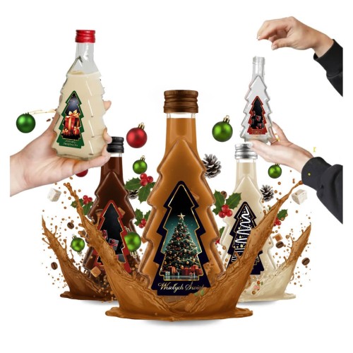 butelka choinka 250ml z etykieta swiateczna bimberek zestaw