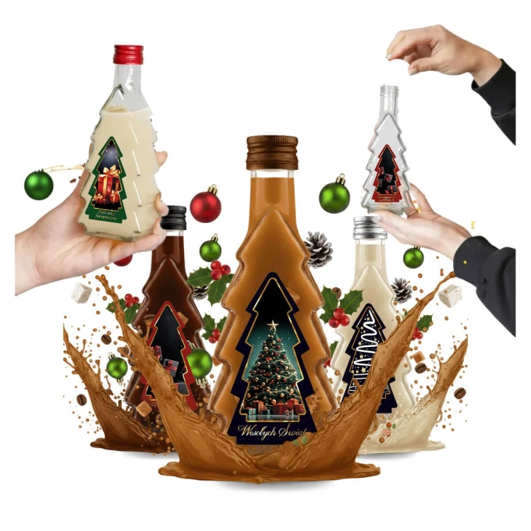 butelka choinka 250ml z etykieta swiateczna bimberek zestaw