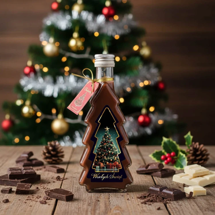 likier butelka choinka 250ml z etykieta swiateczna bimberek