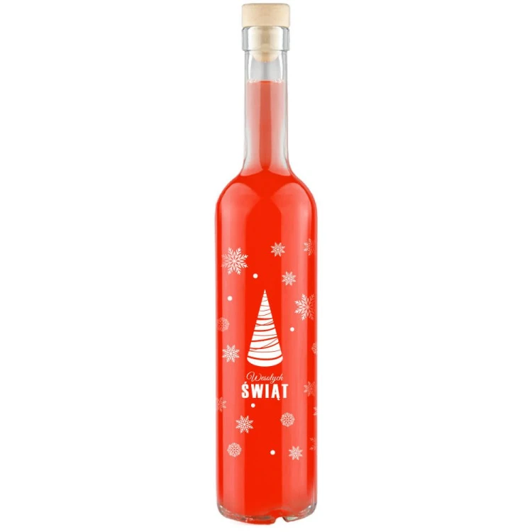 szklana Świąteczna butelka z nadrukiem Futura 500ml Bimberek