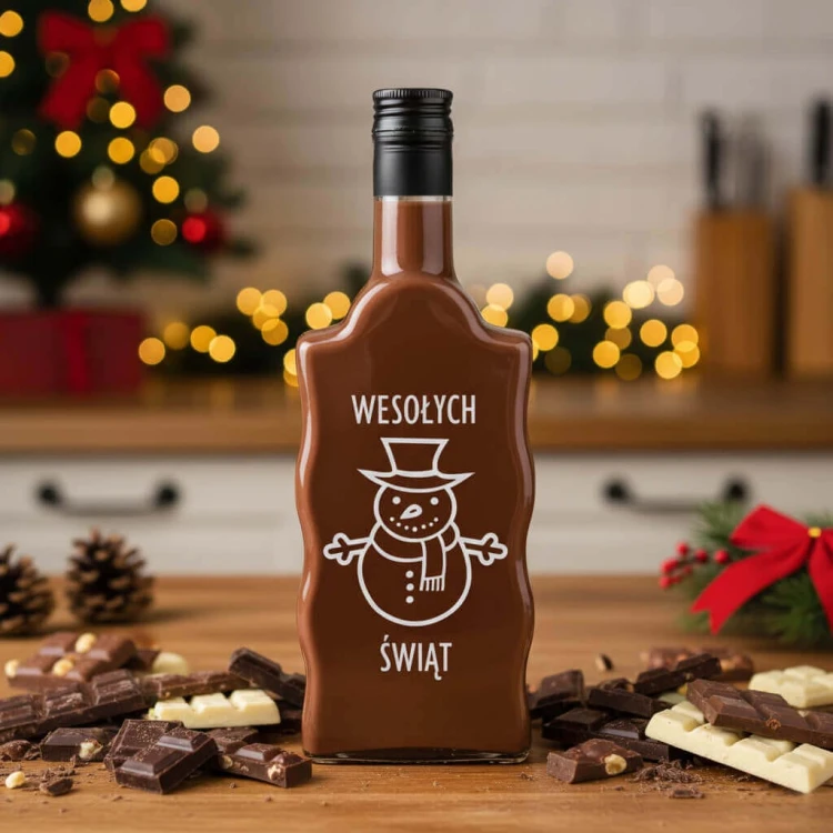 swiateczna butelkaz nadrukiem fala 500ml czekolada