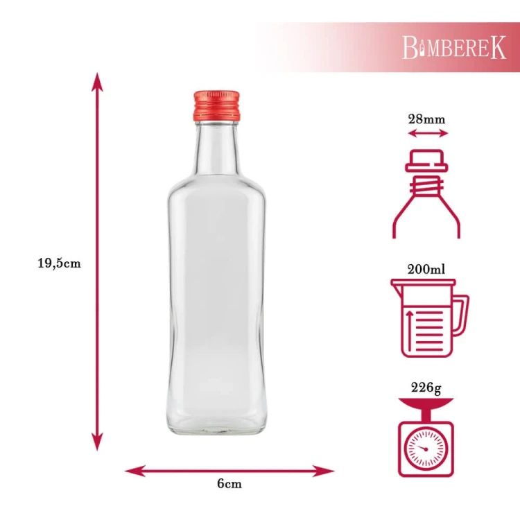 Szklana butelka 200ml Diva Bimberek wymiary