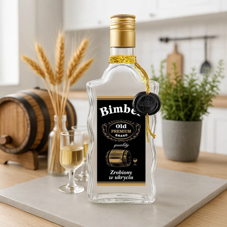 zdobiona Butelka na bimber zloty sznurek fala krecona 500ml bimberek
