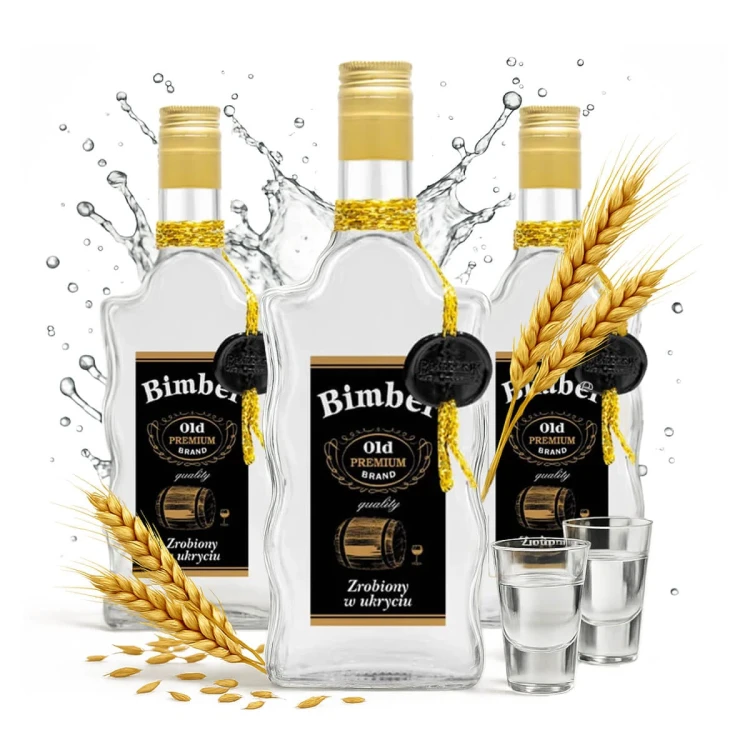 Butelka na bimber zloty sznurek fala krecona 500ml bimberek zestaw