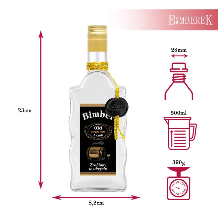 Butelka na bimber zloty sznurek fala krecona 500ml bimberek
