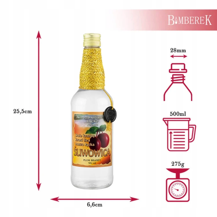 śliwowica wymiary butelki
