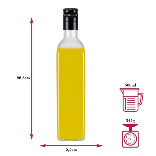 Bezbarwna butelka Marasca 500ml Bimberek wymiary