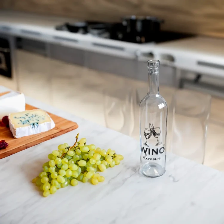 bezbarwna Butelka na wino z nadrukiem Bordeaux 750ml Bimberek