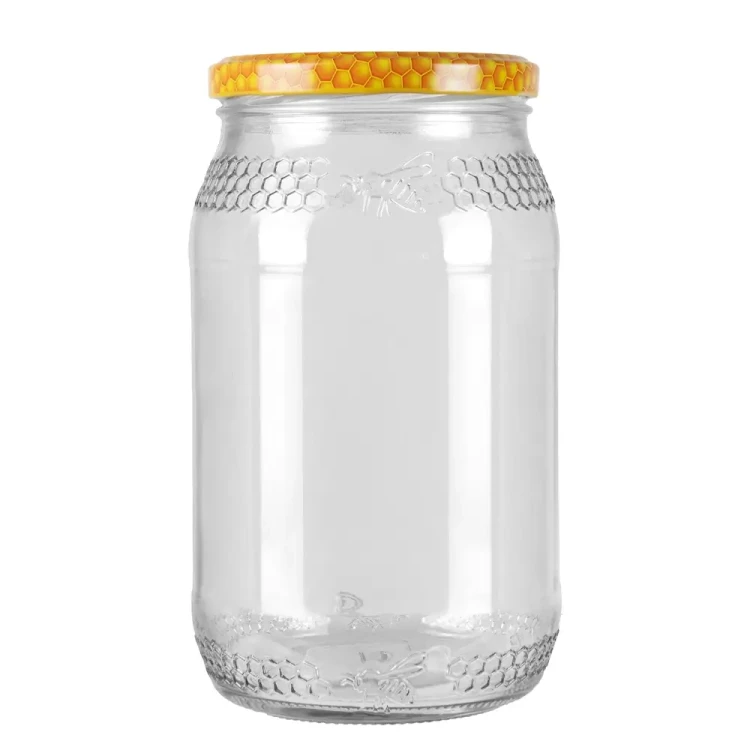 szklany Sloik 900ml z wytloczeniem plaster miodu bimberek