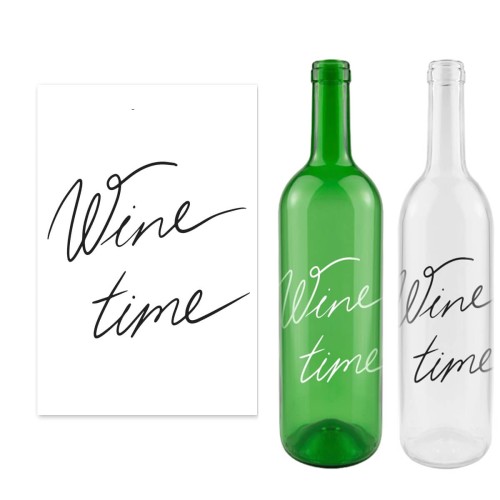 Butelka na wino nadruk wine time bimberek bezbarwne zielone