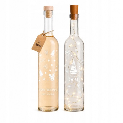 Butelka świąteczna Futura 500 ml z nadrukiem i korkiem LED