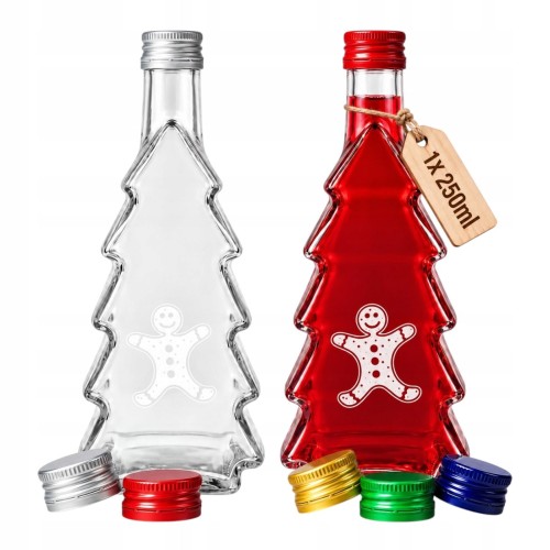 Butelka szklana Choinka 250 ml z nadrukiem piernikowego ludzika