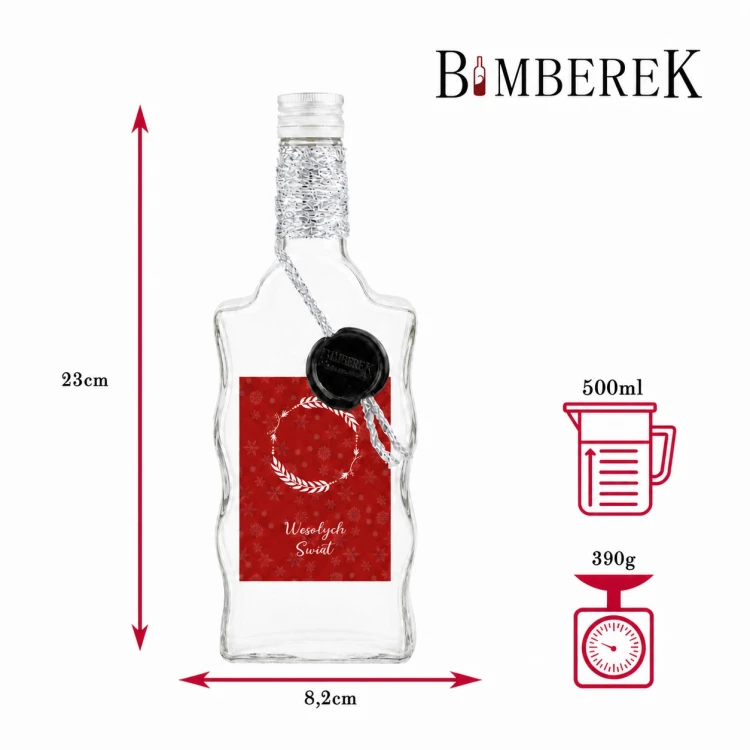 Butelka świąteczna Fala 500 ml zdobiona sznurkiem i lakiem