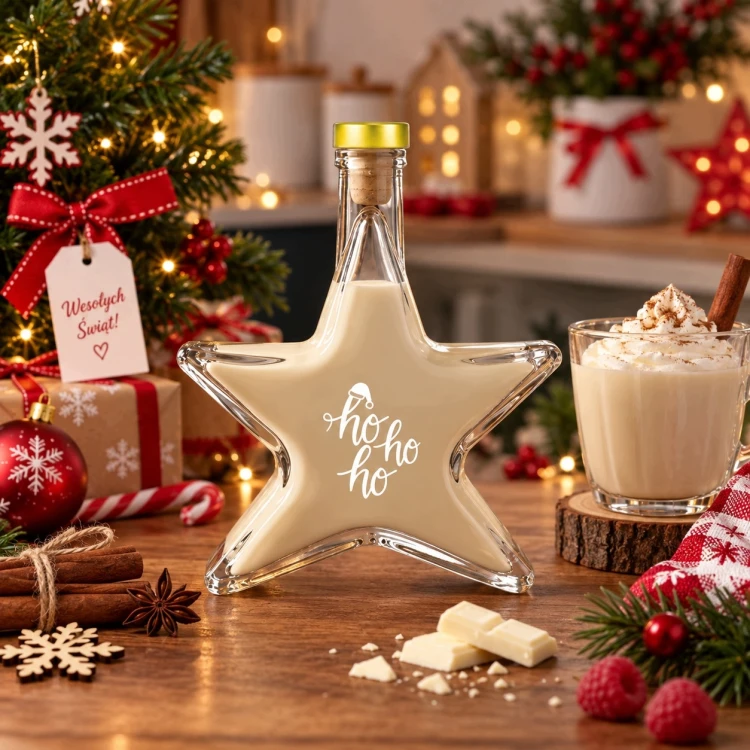 Butelki świąteczne Gwiazda 200 ml z nadrukiem – zestaw 5 szt.