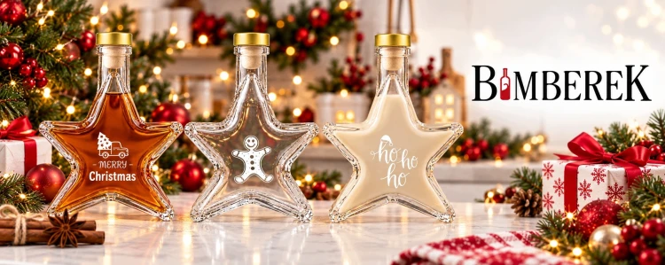 Butelki świąteczne Gwiazda 200 ml z nadrukiem – zestaw 5 szt.