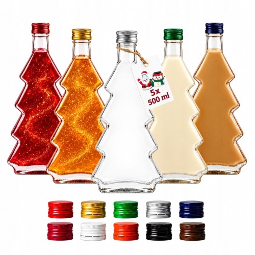 Butelki szklane Choinka 500 ml – zestaw 5 szt.