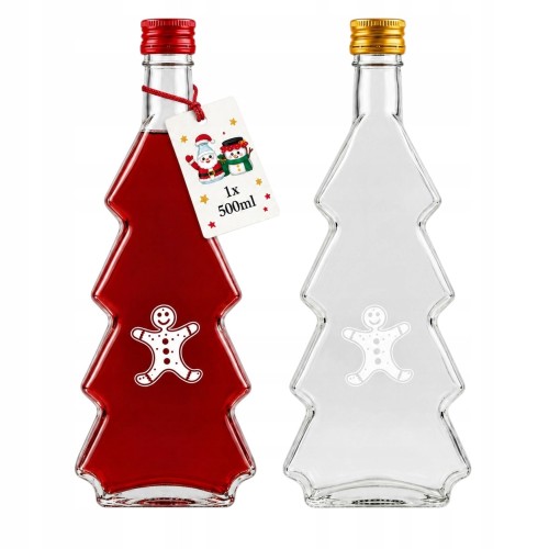 Butelka szklana Choinka 500 ml z nadrukiem piernikowego ludzika