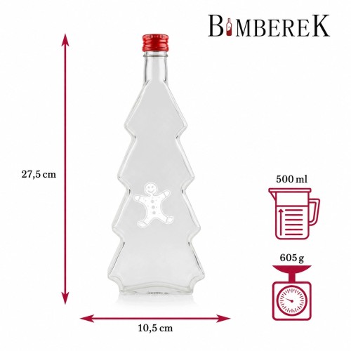 Butelka szklana Choinka 500 ml z nadrukiem piernikowego ludzika