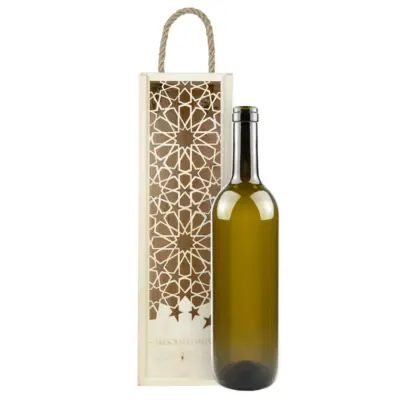 azurowa Drewniana swiateczna skrzynka na butelke z winem Bimberek